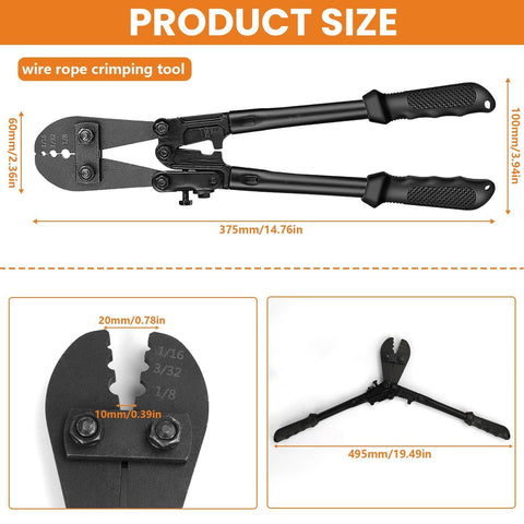 Wire Rope Crimping Tool For Aluminum Oval Circular And Copper Sleeves Beefy Three Position Swage Tool With Loop Sleeve Crimping