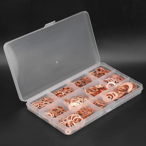 Rad 300 Pcs Red Copper Gasket Washer Assortment Kit High Thermal Conductivity Fits Auto And Hydraulic Systems M5 To M16 Flat Metal Washers Set open case