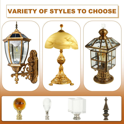 Variety of styles including Crystal Ball Lamp Finial Cap 1/4-27 Thread Gold Tone Metal Decor for lampshade harp knobs.