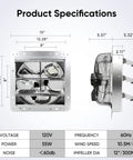 Diagram of the 12 Inch Shutter Exhaust Fan With Aluminum Blades Wall Mounted Attic Vent 1450 CFM Auto Shutter dimensions and specs