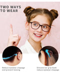 Girl wearing glasses with Kids Silicone Glasses Straps Anti Slip Elastic Eyewear Retainers For Sports Glasses Band Holder