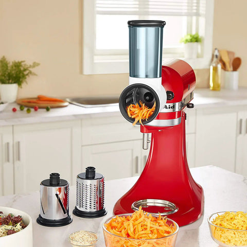 Effortless Slicer Shredder Attachment For Your Stand Mixer Lets You Slice Grate And Process Food Like A Boss Featuring Three Blade System