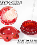 Two Pack Glass Hummingbird Feeders For Outdoors, Hanging Style With Bee Guard Ports, 3.4 Oz Capacity, red feeder parts easy to clean.