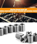 10Pcs Stainless Steel Thread Repair Inserts M8x1.25 To M10x1.25 Kit, visible with machinery and DIY tool in background