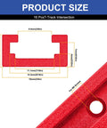 Diagram showing dimensions of Pro Grade T Track Intersection Kit for Woodworking with Screws, red finish, fine sandblasted.