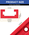 4 Pack T Track Intersection Kit Red For Woodworking showing size dimensions, universal aluminum T tracks