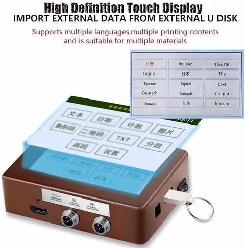 High Definition Touch Display, heavy duty date inkjet coder and industrial printer prints crisp batch codes on cartons, plastics, metals.
