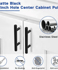 30 Pack Matte Black Stainless Steel Cabinet Handles For Cabinets And Drawers With 3 Inch Hole Center installed on white cabinet