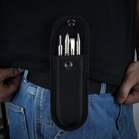 All-In-One 4 Piece Nail Setter Kit With Dual Head Nail Setter And Center Punch in a black belt pouch