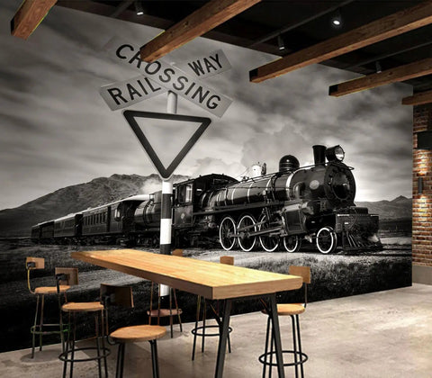 Dope Old Steam Locomotive Wall Mural Peel And Stick 90 By 67 Inches Four Panels Premium Vinyl Matte Finish Easy Install No Overlap