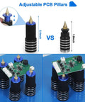 Magnetic Helping Hands Soldering Third Hand Tools with adjustable PCB pillars showing size comparison and circuit board support