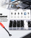 100 Piece Car Rivets Fasteners Kit With 6.3mm 8mm 9mm 10mm Multi Size Bumper Retainer Clips, Heavy Duty Plastic Auto Fastener Set For Cars And Trucks, Black in transparent organizer box