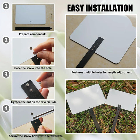 Step-by-step installation of 8 Inch Sublimation Yard Sign Blanks Stakes 5 Pack Aluminum Double Sided Printable Garden Signs.