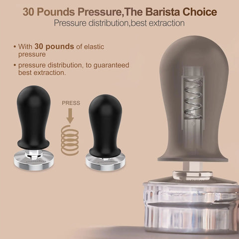 53mm Espresso Calibrated Tamper With Spring Loaded Handle showing internal spring mechanism for consistent tamping pressure