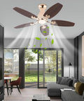 ALSKXaxna Ceiling Fan with Lights and Timer 5 Blades Modern Chandelier 45W in a stylish living room setting.