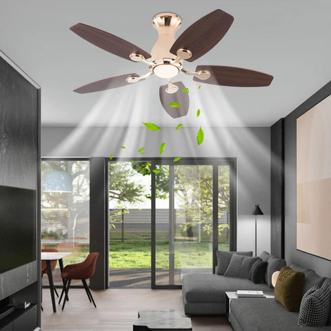 ALSKXaxna Ceiling Fan with Lights and Timer 5 Blades Modern Chandelier 45W in a stylish living room setting.