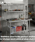 Double Overshelf Stainless Steel Shelf 12x72 Inch Two Tier Heavy Duty Storage Rack With Adjustable Upper And Lower Shelves For Kitchen Garage Workshop Bar Restaurant Laundry School in garage