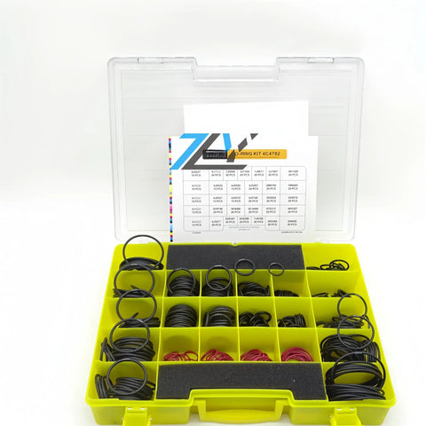 Heavy Duty Nitrile 90 Seal O Ring Kit 4C-4782, various sizes in a yellow case for CAT Excavator hydraulic fittings 2701528 4C4782.