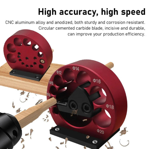 Eight Hole Adjustable Dowel Jig Kit For Woodworking, Pro Grade Dowel Cutter With Wrench, Aluminum Alloy Dowel Maker For Wood Rods And Milling Pins, Round Rod Jig For Precise Joinery And Easy Milling; red aluminum jig with size markings