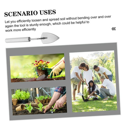 Garden Digging Tool Hand Shovel For Cultivation And Planting No Handle Design shown in various gardening scenarios.