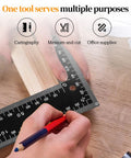 Heavy Duty Carbon Steel 8x12 Framing Square With Dead On Imperial And Metric Dual Scale Grids for measuring and cutting wood.