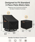 All-Season 3-Piece Patio Bistro Set Cover Waterproof Heavy-Duty 600D UV Resistant for Two Chairs and Side Table dimensions