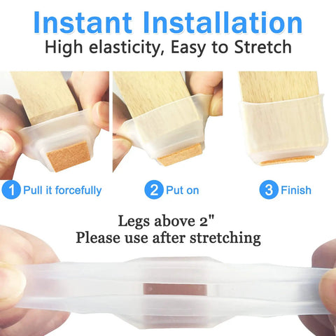 Square And Round Chair Leg Protectors With Felt And Silicone Covers For Quiet Furniture Moves, Elastic Universal Fit demo