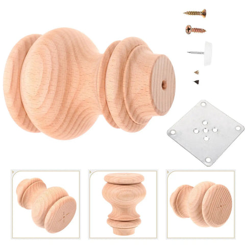 Wooden Table Leg Replacement Set Brown Wood Durable Sofa And Couch Feet Leg Extensions shown with installation hardware.