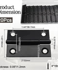 Close-up of 20 Pack 2 Inch Mini Butt Hinges in Black, Stainless Steel, showing dimensions and included 4x16mm screws for DIY projects.