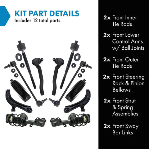 Front Steering And Suspension Kit For 2013 To 2019 Nissan Sentra Ready To Roll Front End Replacement With Inner And Outer Tie Rods
