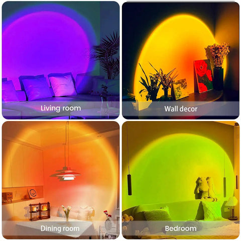 Sunrise Mood Lamp With Remote, 16 Color Changing Sunset Projector For Bedroom creating colorful ambience in different rooms