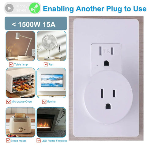 Remote Control Outlet Switch With Wireless Wall Mount For Lamps Fans And Household Appliances No Wiring Needed 15 Amps 1500 Watts 500 Feet RF Range Super Easy On Off installed in a wall socket