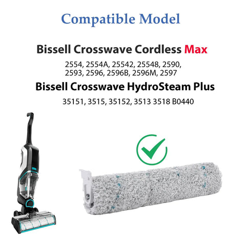Multi Surface Pet Brush Rolls And Vacuum Filters Replacement Parts For CrossWave Max And HydroSteam Vacuums shown with model list