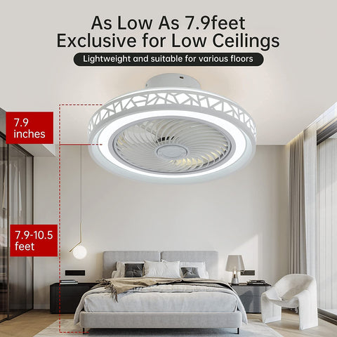 Enclosed Ceiling Fan With Lights Remote Control 20 Inch 72W Three Color Dimming Brightness Three Gear Wind Speed for Low Ceiling