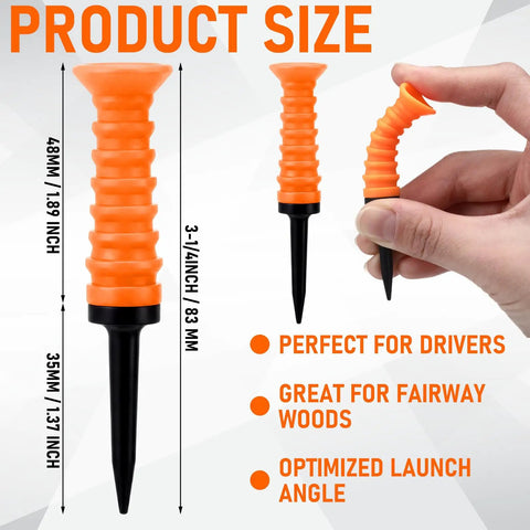 20 Pack Plastic Golf Tees With Soft Rubber Top, 3.25 Inch Tees, Orange Tees, Durable Plastic Construction, Demonstrating Size