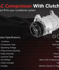 Built Like A Tank AC Compressor With Clutch For Chevy Suburban Tahoe GMC Yukon XL Cadillac Escalade 2015 To 2020 5.3L And 6.2L showing specifications.