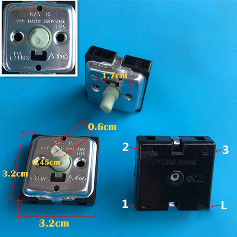 4 Position Rotary Switch For Electric Heaters And Radiators With 2 Gear 3 Gear Or 4 Gear Options, dimensions labeled in image