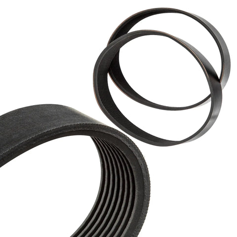 Heavy Duty Miter Saw Drive Belt Set Of Two Replacement Ribbed Rubber Belts Built Like A Tank For Rock Solid Power Tool Performance showing two durable rubber belts.