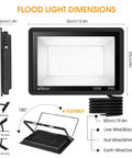 Two Pack 150W LED Flood Lights Outdoor, 15,500 Lumen IP66 Waterproof Floodlight dimensions and wire details