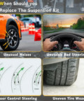 Signs you need to replace suspension kit: unusual noises from wheel, bad steering control, uneven tire wear