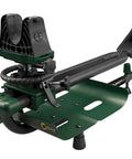 Lead Sled DFT 2 Rifle Shooting Rest with Adjustable Frame for Recoil Reduction shown from an angle with green base