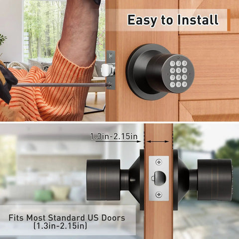Keyless Entry Door Lock With Keypad And Smart Code, Easy Install Door Knob, Mute Mode For Silent Beeps, Passage Function For Inside Access, Silver Finish