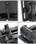 Built Like A Tank 4 Inch Angled Vise For Benchtop Drill Press And Industrial Machining Tools Precision Steel clamp with lever and adjustable parts.