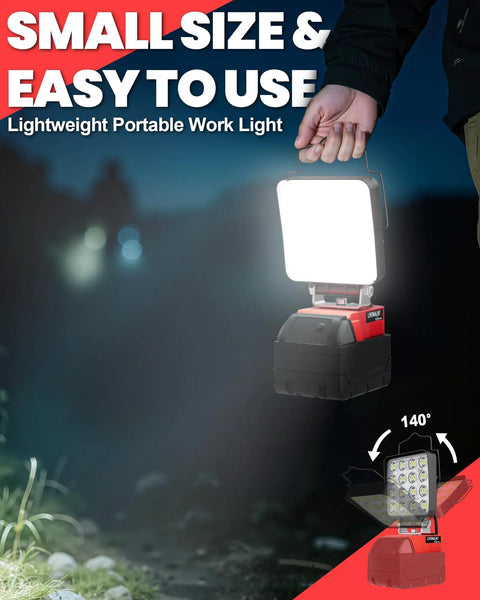 Rugged Portable LED Work Light With Milwaukee Battery Compatibility 112W 11200LM Flood Light Low Voltage Protection USB Type C Charger Port Handheld Construction Floodlight Tool Only, small size, handheld at night outdoors