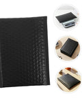 60 Pack Black Self-Sealing Bubble Mailers With Tear-Resistant PET Padding for Electronics and Cosmetics shown in various views