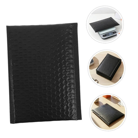 60 Pack Black Self-Sealing Bubble Mailers With Tear-Resistant PET Padding for Electronics and Cosmetics shown in various views