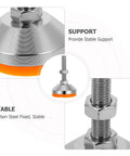 Top Notch Heavy Duty Adjustable Machine Levelers With Carbon Steel Caps And Grippy Rubber Bases For A Rock Solid Setup On Drill Presses And Lathes Pack Of Four close-up of adjustable leveler with carbon steel cap and rubber base.