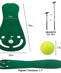 Indoor and Outdoor Golf Putting Practice Mat Set With 78 By 24 Inch Realistic Green, Pro Grade Adjustable Putter, 3 Balls, Training Cup and Flags For Easy At Home Golf Practice, showing dimensions and components.