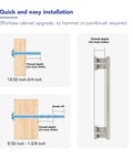 Installation guide for 10 Pack 5 Inch Brushed Nickel Cabinet Pulls with mounting screw dimensions and thread depth details