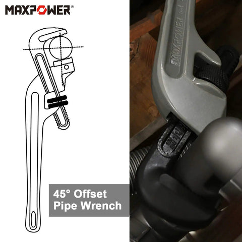 24 Inch Offset Pipe Wrench Aluminum Light As A Feather Yet Tough As Nails With 2.7 Inch Jaw Opening Up To 70 mm Clamping Capacity